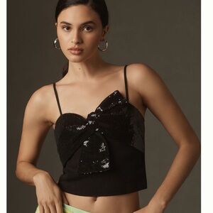 NWT Anthropologie Dolan Sequin Bow Sweater Tank Black Size XL